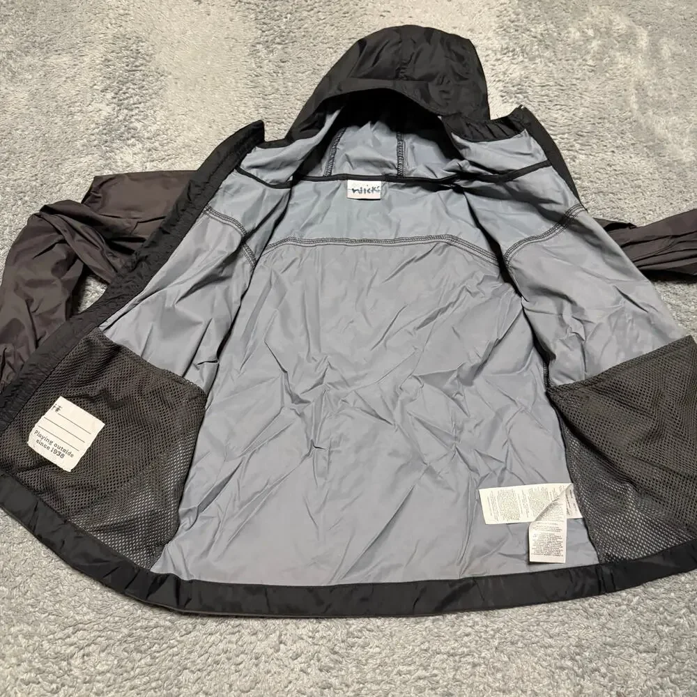 Columbia Rain Jacket Kids Youth Small 8 Black Gray Nylon Hooded Coat